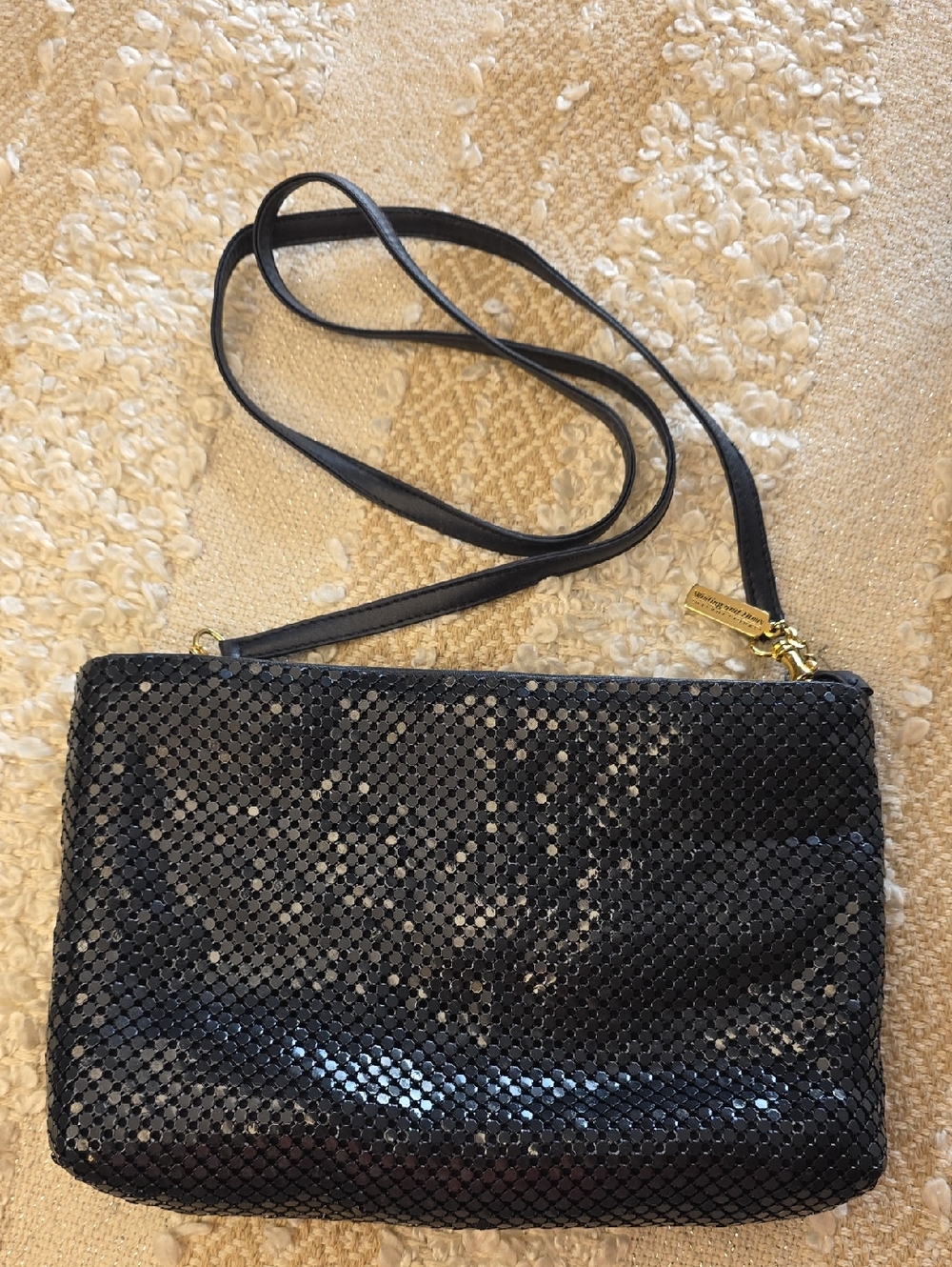 Vintage Whiting & Davis Navy Mesh Metal Crossbody Bag 2 Compartment